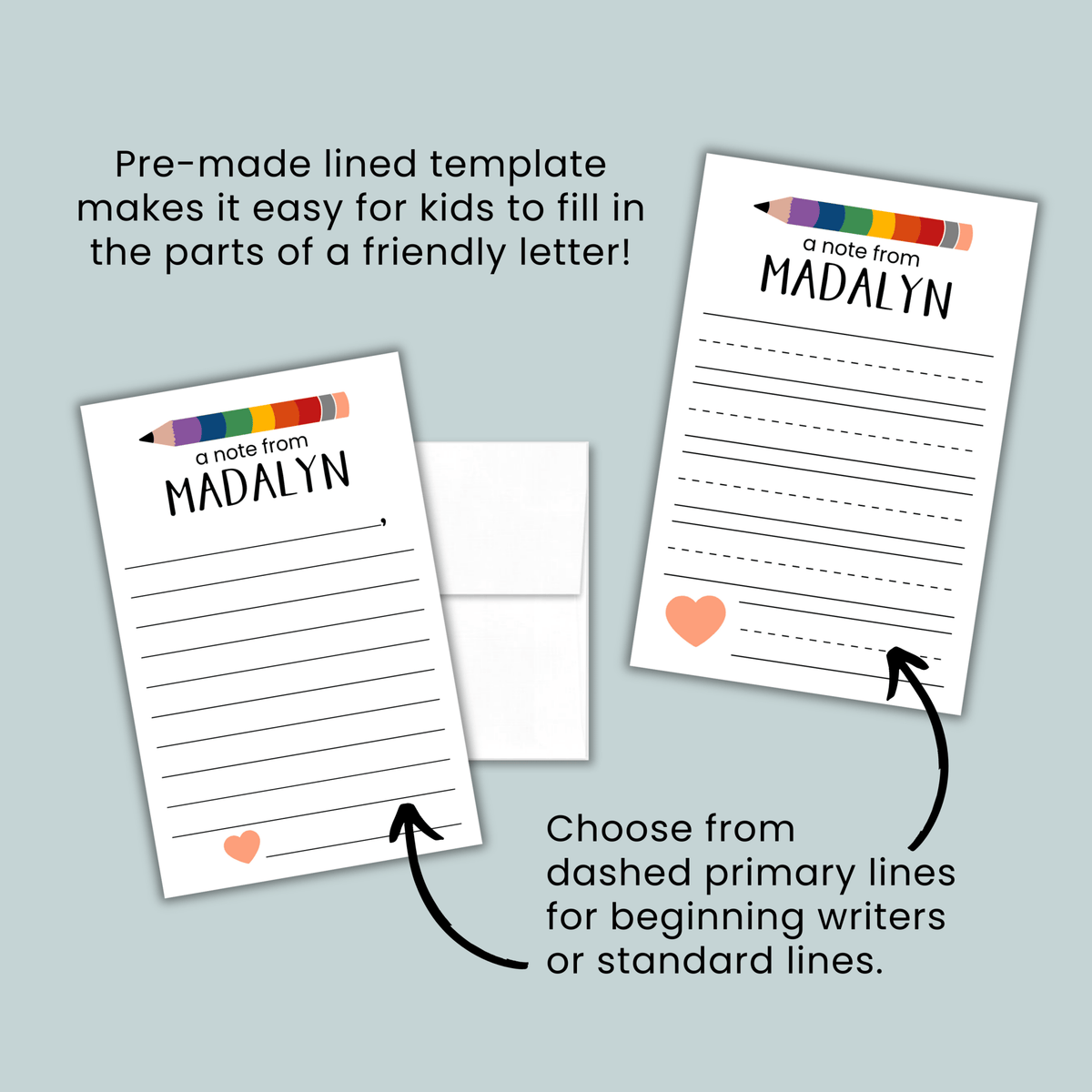 Rainbow Pencil - Personalized Lined Letter Template - The Note House