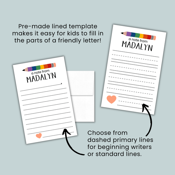 Rainbow Pencil - Personalized Lined Letter Template - The Note House