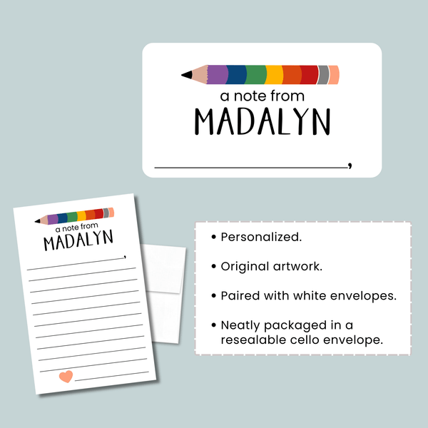 Rainbow Pencil - Personalized Lined Letter Template - The Note House
