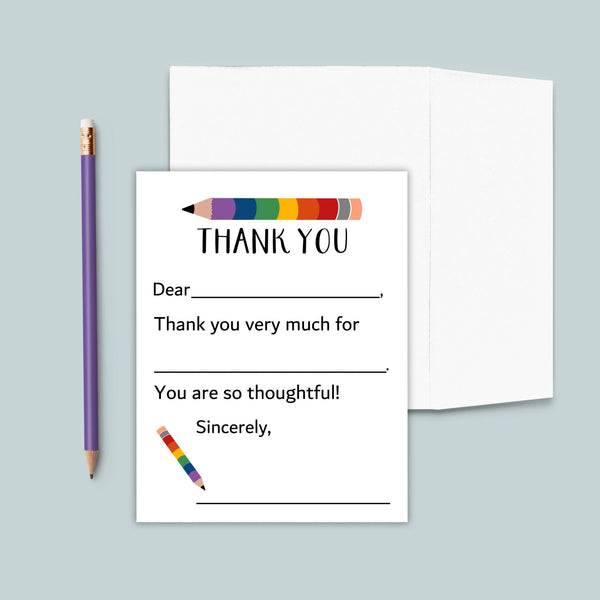 Rainbow Pencil Sign - Personalized Fill - in - the - Blank Thank You Cards - The Note House