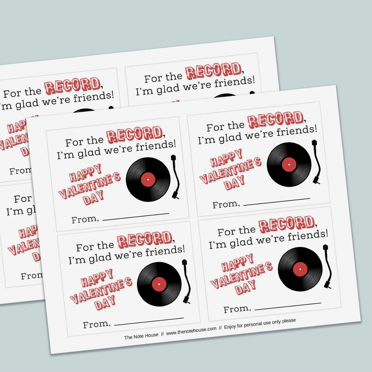 Record Player - Classroom Valentine's Day Cards - Printable Instant Download - The Note House
