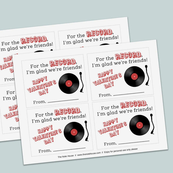 Record Player - Classroom Valentine's Day Cards - Printable Instant Download - The Note House