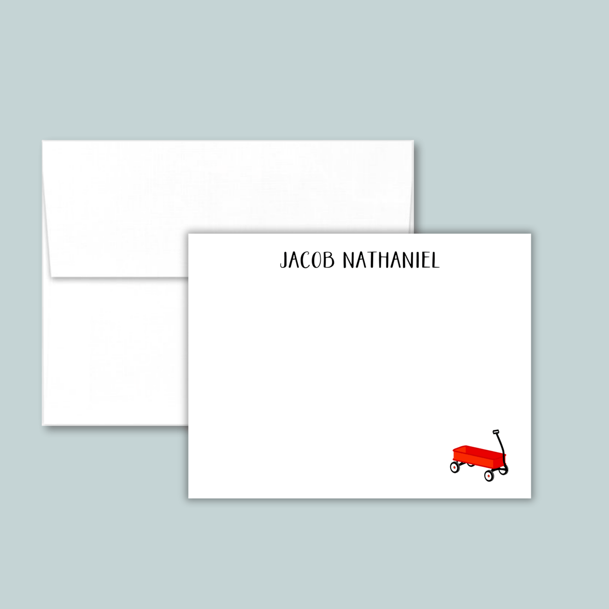 Red Wagon - Personalized Flat Note Card - The Note House