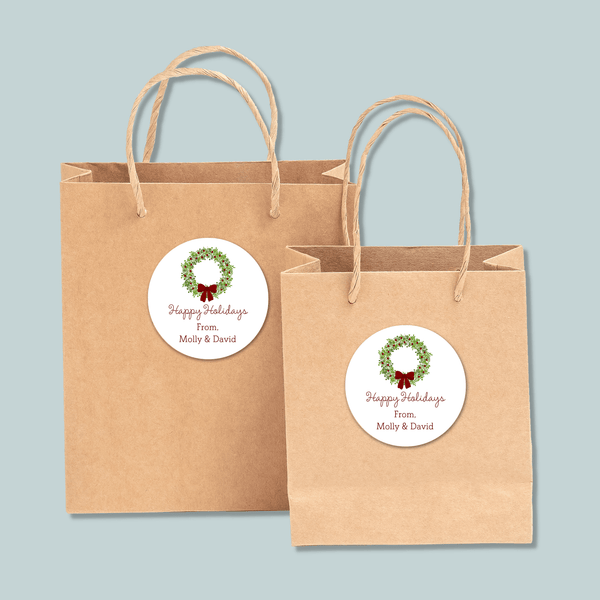 Rustic Green Wreath - Personalized Round Gift Sticker - The Note House