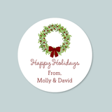 Rustic Green Wreath - Personalized Round Gift Sticker - The Note House