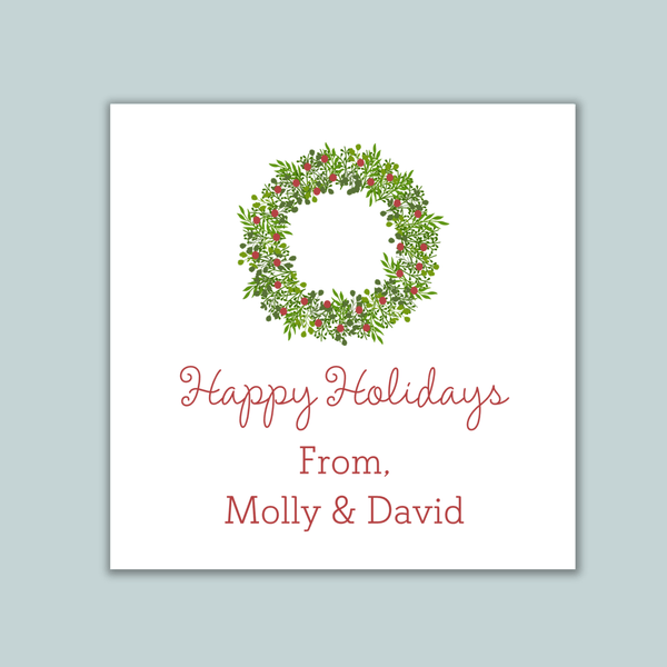 Rustic Green Wreath - Personalized Square Gift Sticker - The Note House