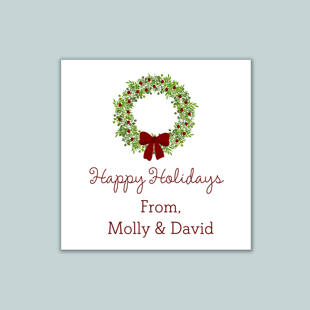 Rustic Green Wreath - Personalized Square Gift Sticker - The Note House