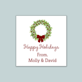 Rustic Green Wreath - Personalized Square Gift Sticker - The Note House