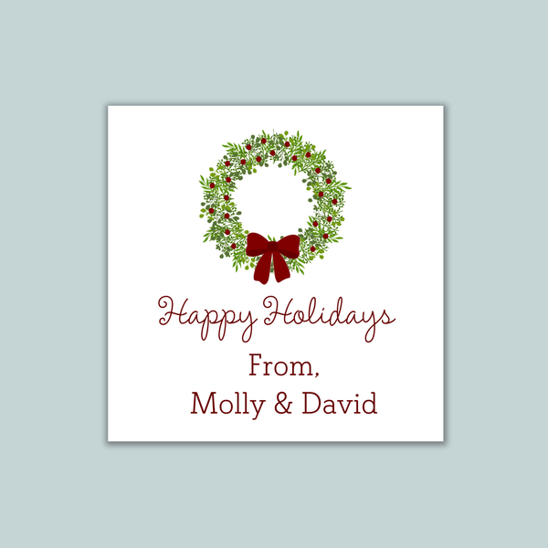 Rustic Green Wreath - Personalized Square Gift Sticker - The Note House
