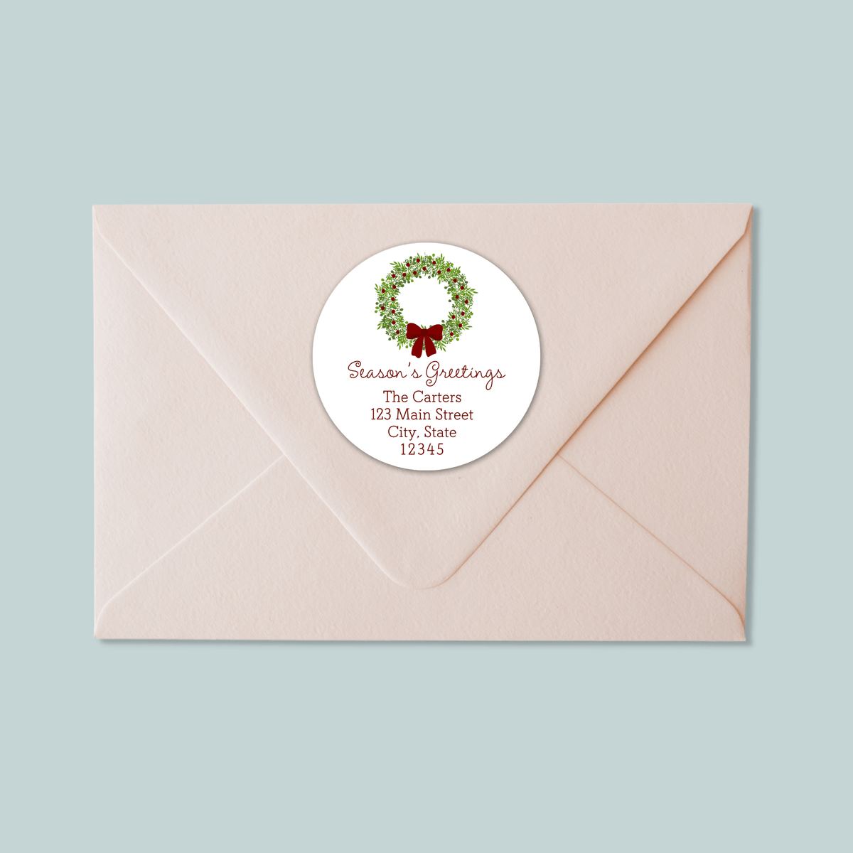 Rustic Green Wreath - Round Address Label - The Note House