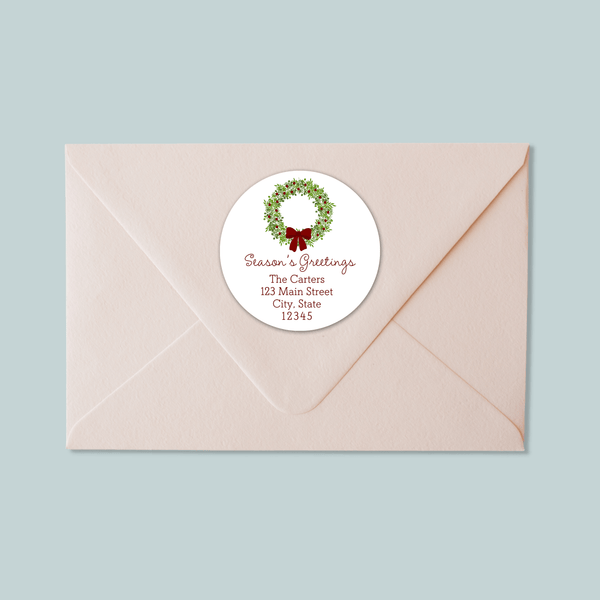 Rustic Green Wreath - Round Address Label - The Note House