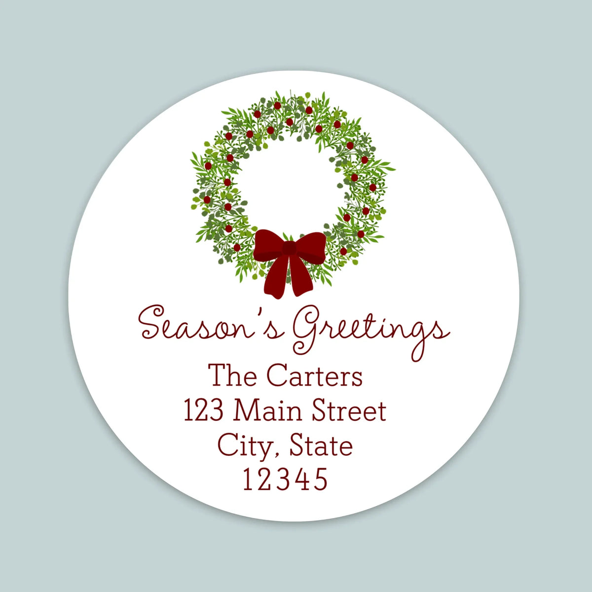 Rustic Label Round Rustic Green Wreath - Round Address Label – The Note House