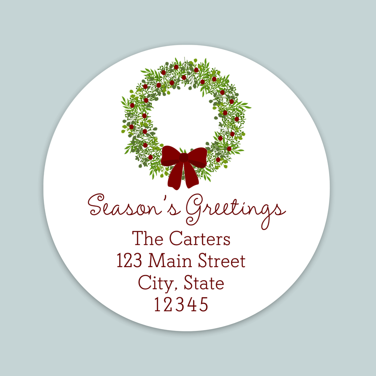 Rustic Green Wreath - Round Address Label - The Note House