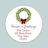 Rustic Green Wreath - Round Address Label - The Note House