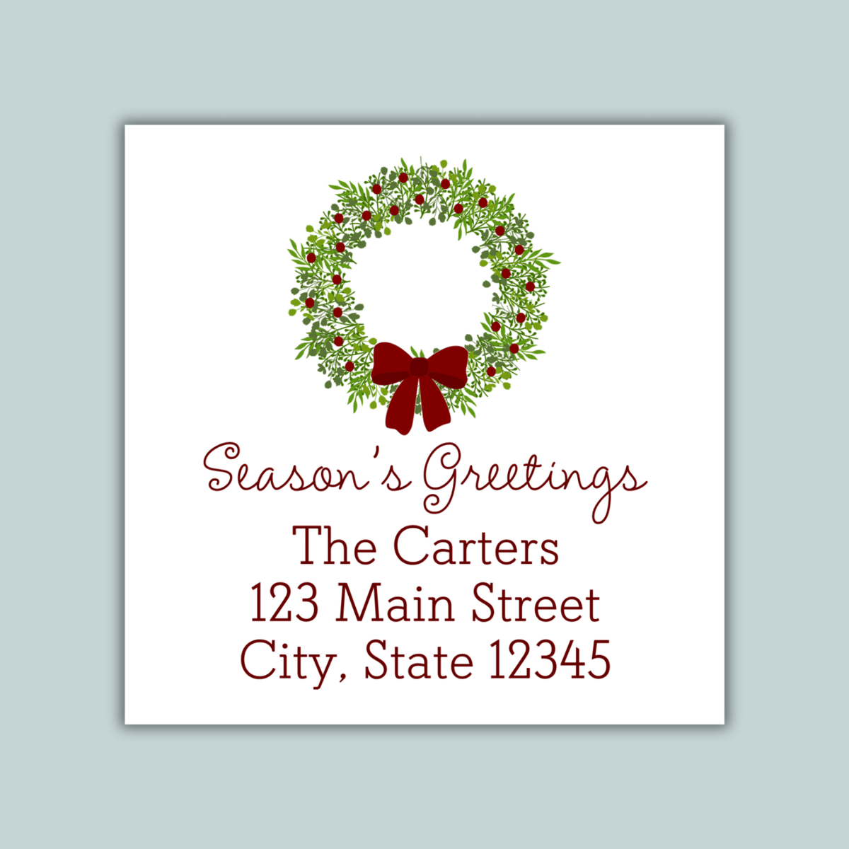 Rustic Green Wreath - Square Address Label - The Note House