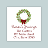 Rustic Green Wreath - Square Address Label - The Note House