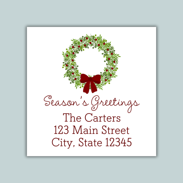 Rustic Green Wreath - Square Address Label - The Note House