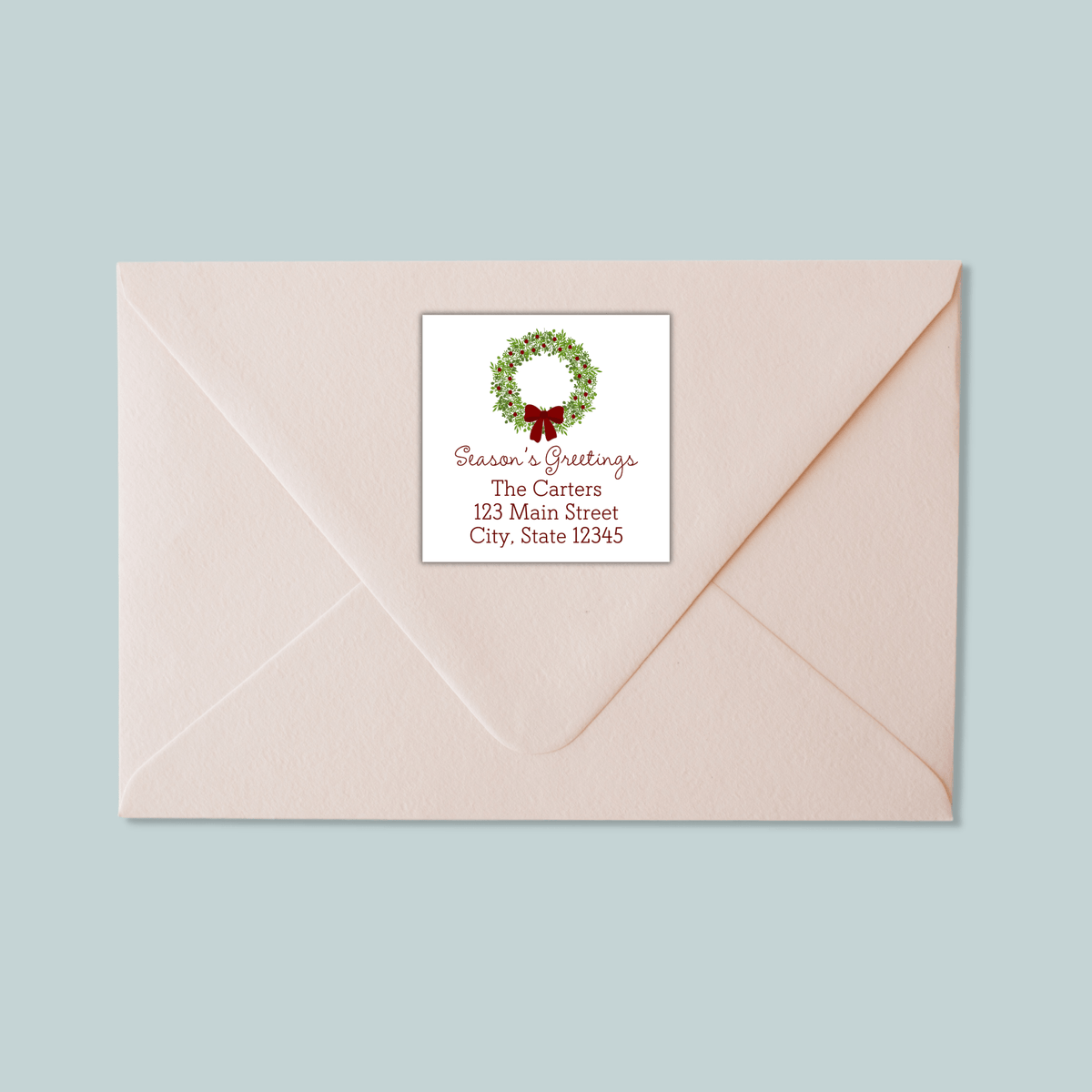 Rustic Green Wreath - Square Address Label - The Note House