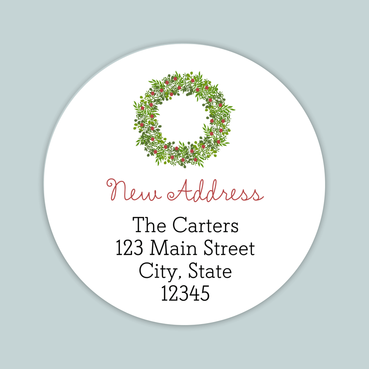 Rustic Green Wreath - We've Moved Round Address Label - The Note House