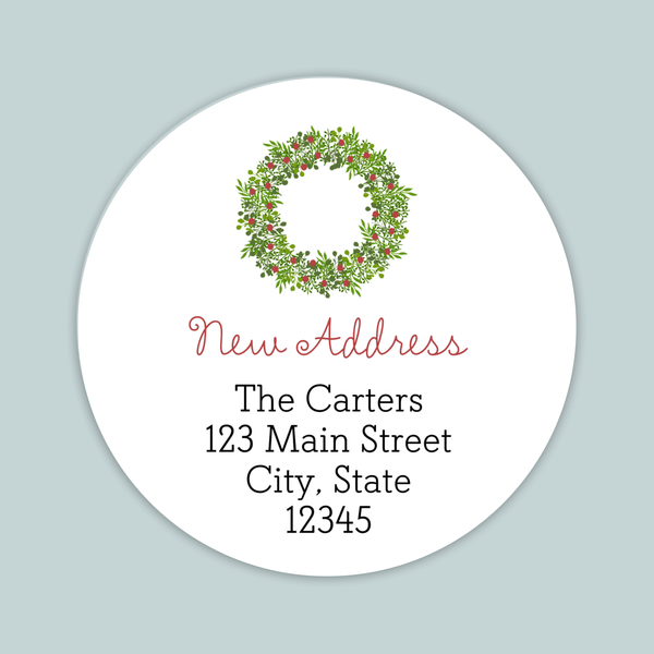 Rustic Green Wreath - We've Moved Round Address Label - The Note House