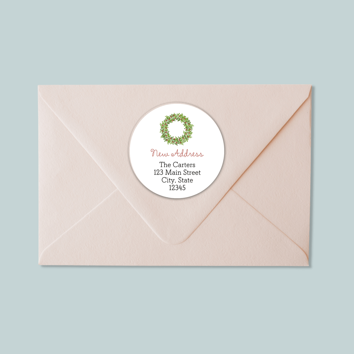 Rustic Green Wreath - We've Moved Round Address Label - The Note House