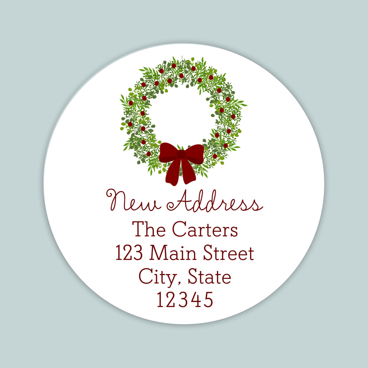 Rustic Green Wreath - We've Moved Round Address Label - The Note House