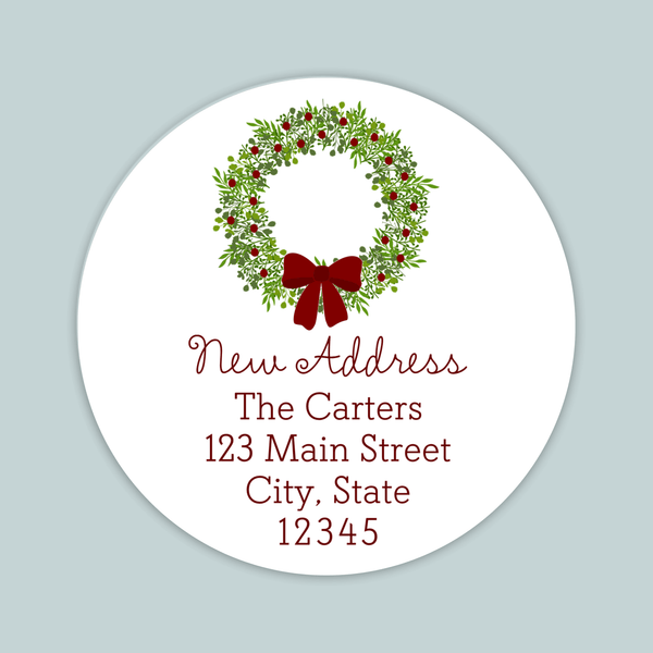 Rustic Green Wreath - We've Moved Round Address Label - The Note House