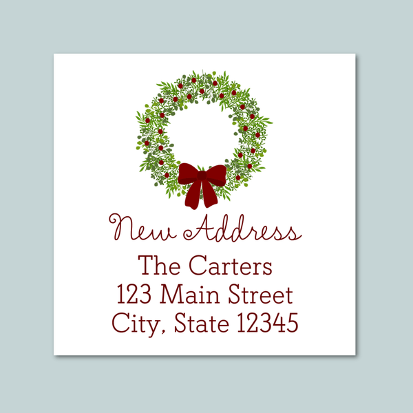 Rustic Green Wreath - We've Moved Square Address Label - The Note House