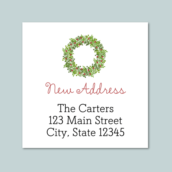 Rustic Green Wreath - We've Moved Square Address Label - The Note House