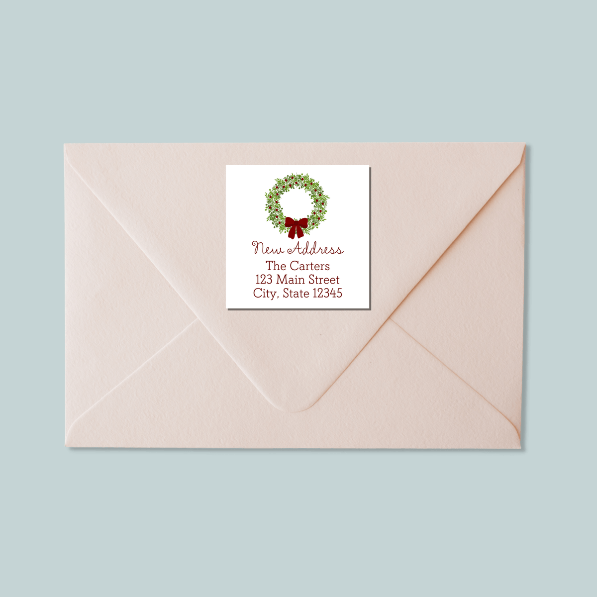 Rustic Green Wreath - We've Moved Square Address Label - The Note House