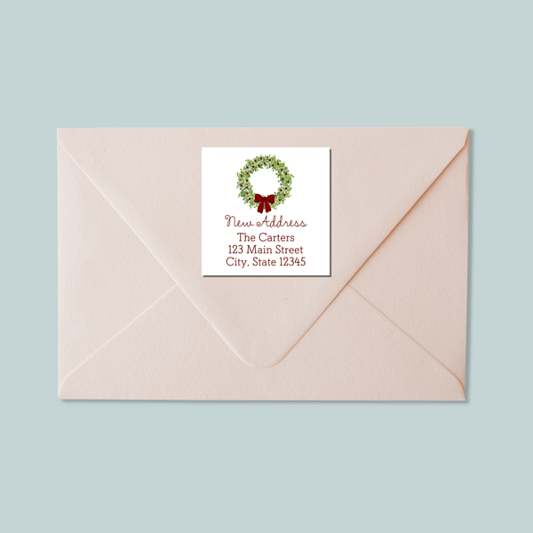 Rustic Green Wreath - We've Moved Square Address Label - The Note House