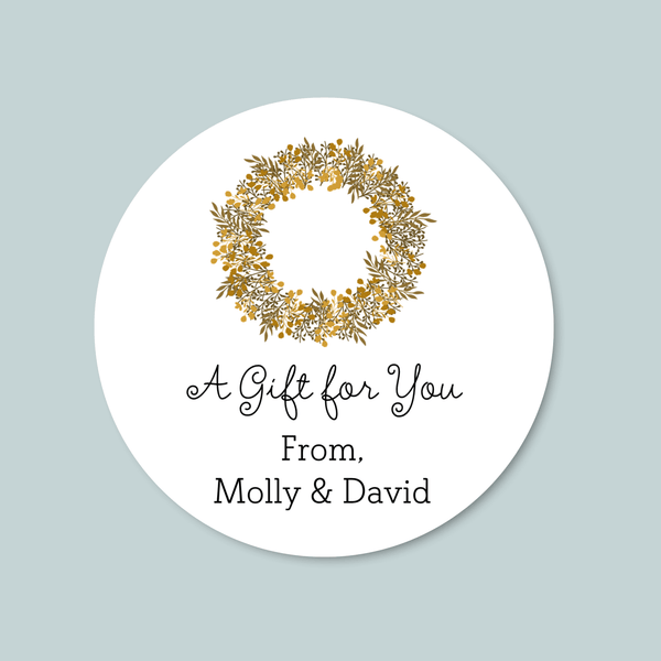 Rustic Natural Wreath - Personalized Round Gift Sticker - The Note House