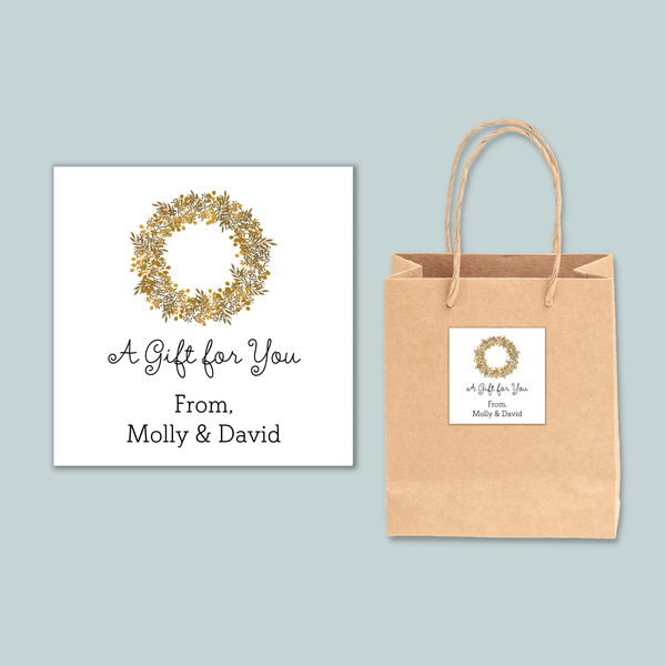 Rustic Natural Wreath - Personalized Square Gift Sticker - The Note House