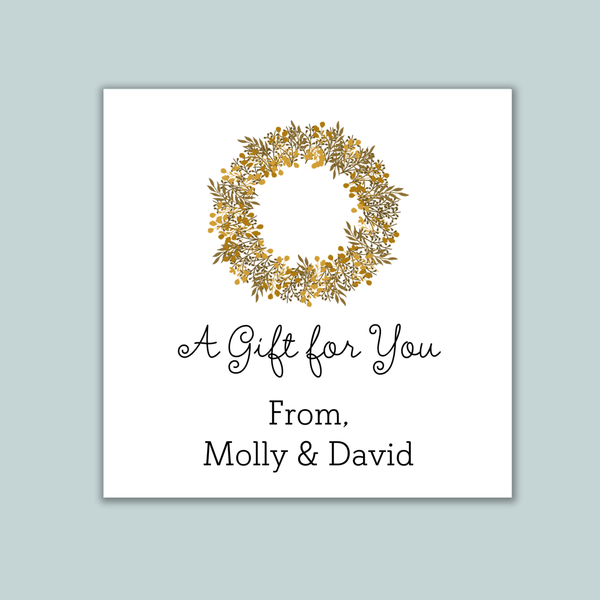 Rustic Natural Wreath - Personalized Square Gift Sticker - The Note House