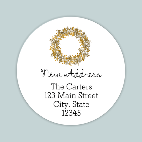 Rustic Natural Wreath - We've Moved Round Address Label - The Note House