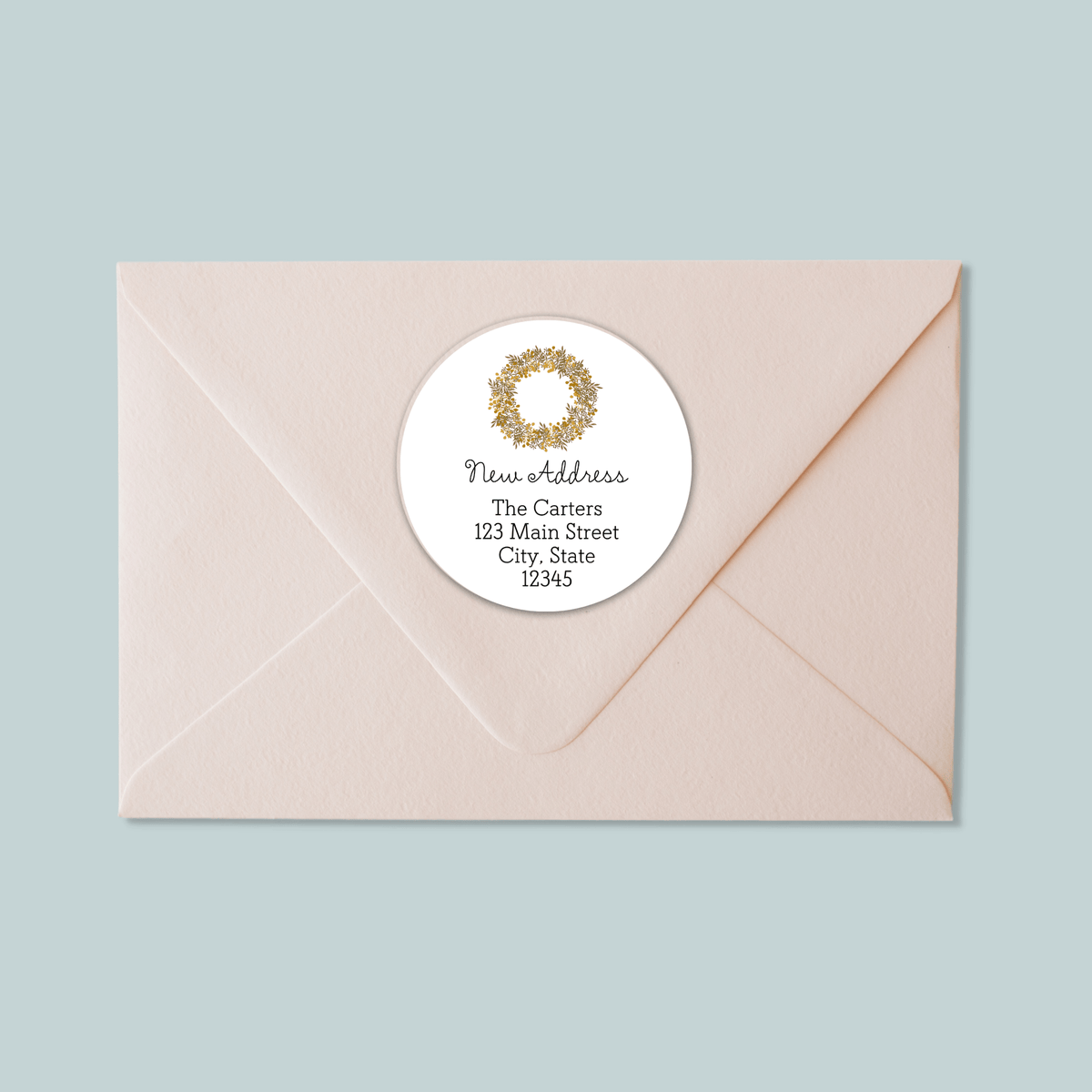 Rustic Natural Wreath - We've Moved Round Address Label - The Note House