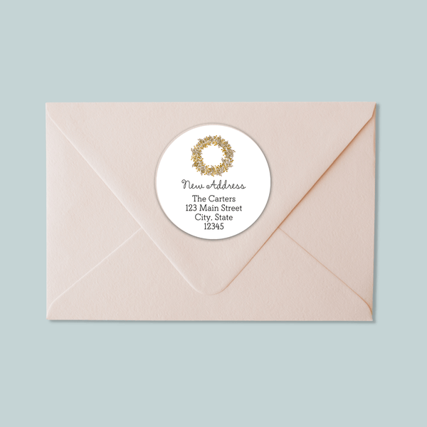 Rustic Natural Wreath - We've Moved Round Address Label - The Note House
