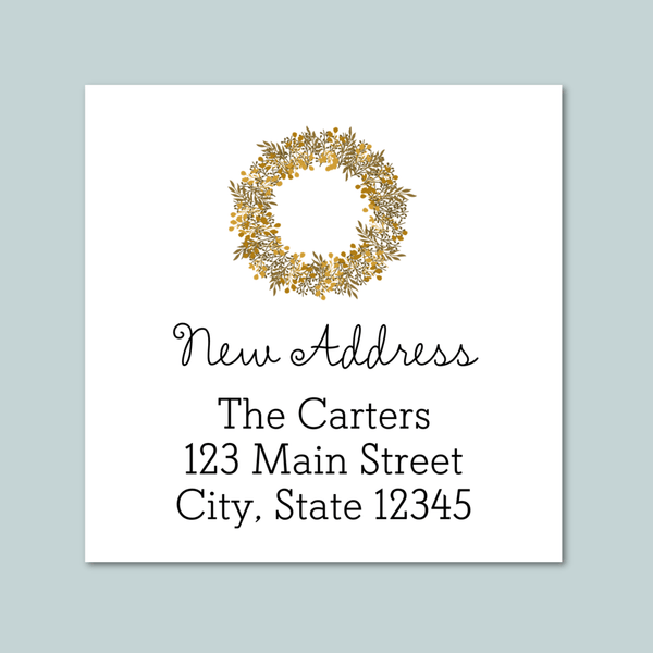 Rustic Natural Wreath - We've Moved Square Address Label - The Note House
