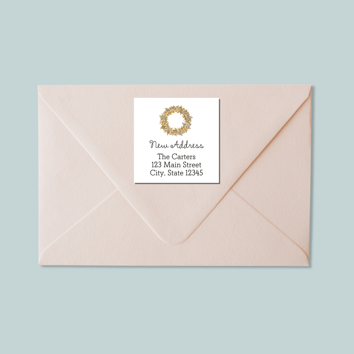 Rustic Natural Wreath - We've Moved Square Address Label - The Note House