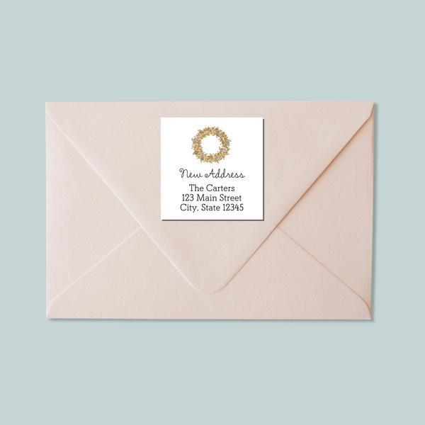 Rustic Natural Wreath - We've Moved Square Address Label - The Note House