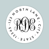 Simple Monogram - Round Address Label - The Note House