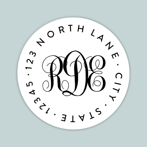 Simple Monogram - Round Address Label - The Note House