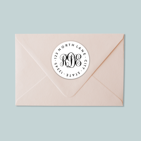 Simple Monogram - Round Address Label - The Note House