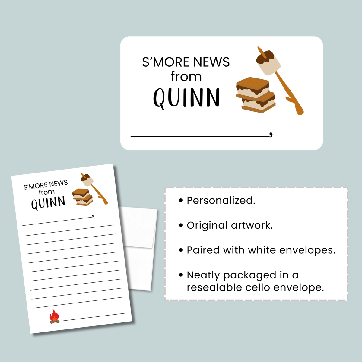 S'more Camp News - Personalized Lined Camp Stationery - The Note House