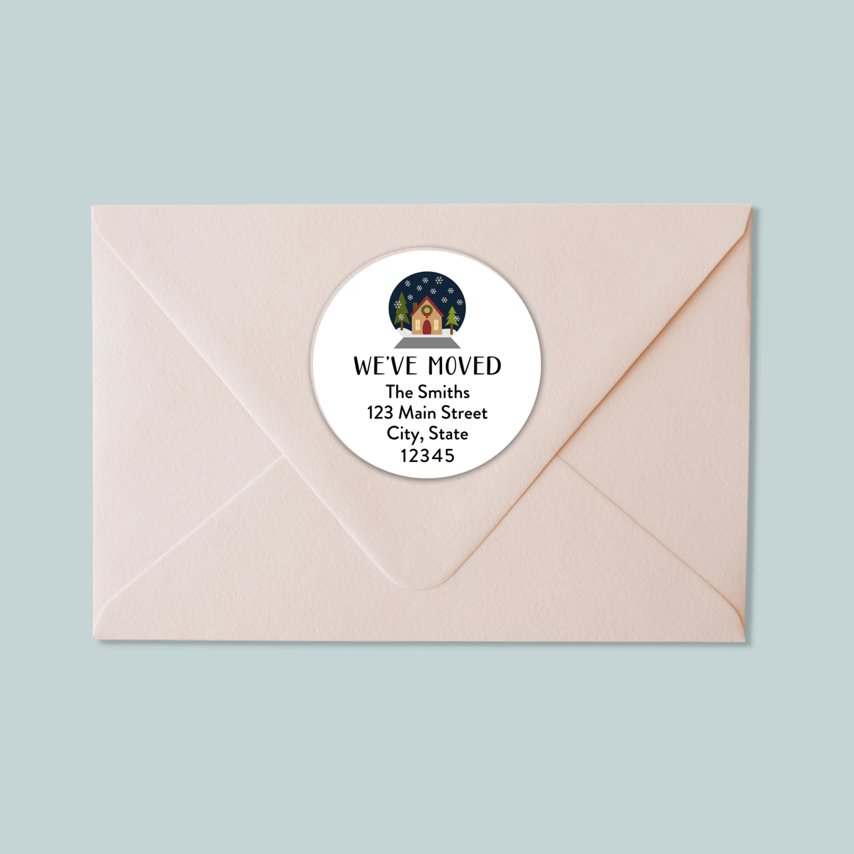 Snow Globe - We've Moved Round Address Label - The Note House