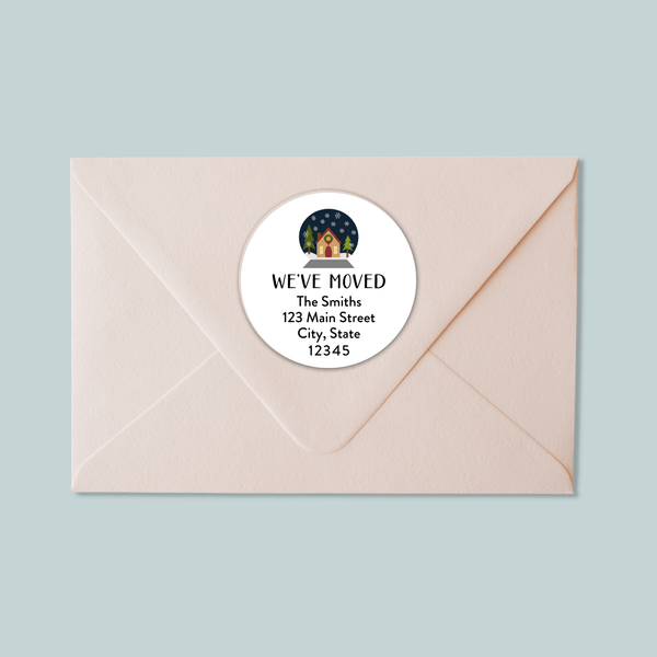 Snow Globe - We've Moved Round Address Label - The Note House
