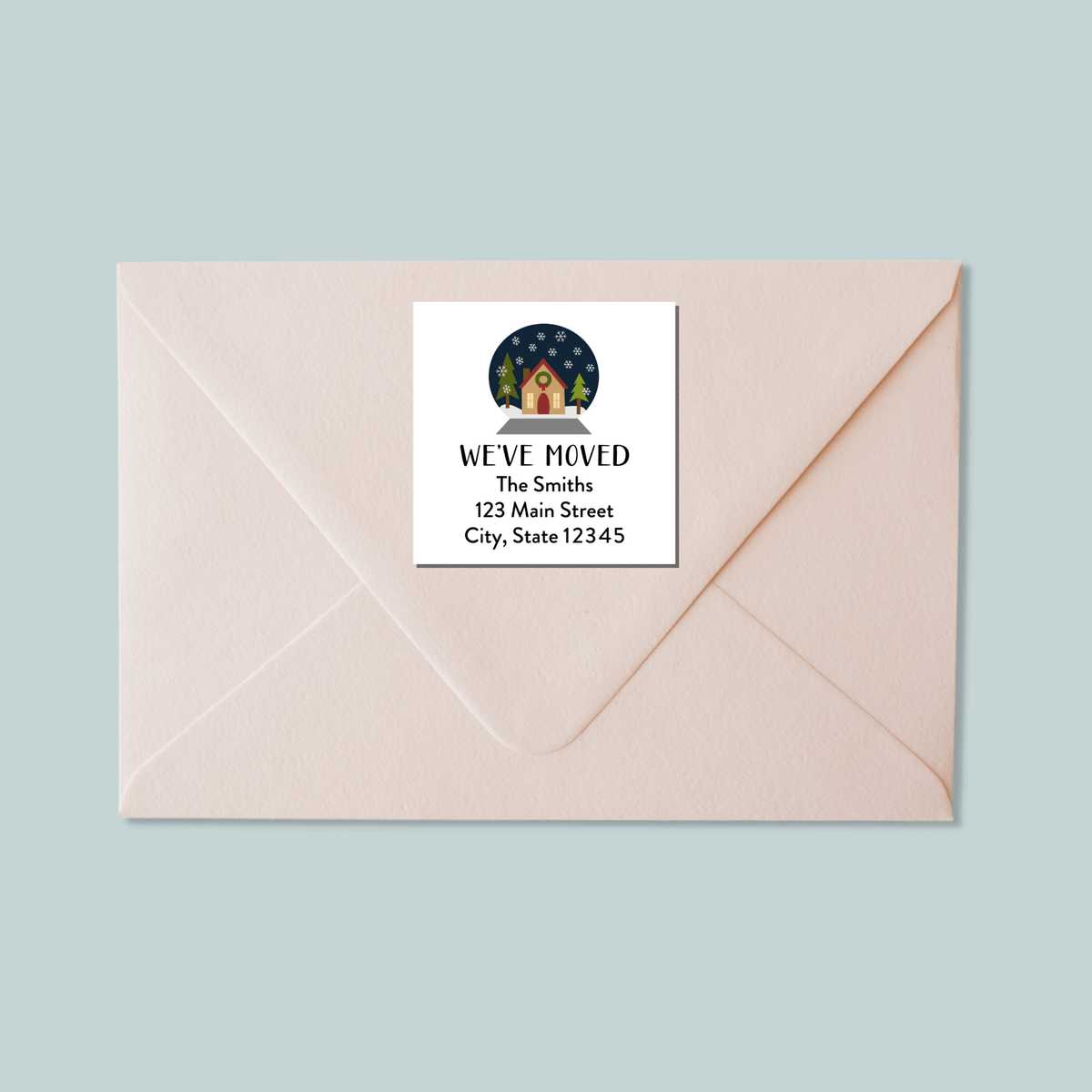 Snow Globe - We've Moved Square Address Label - The Note House
