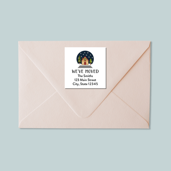 Snow Globe - We've Moved Square Address Label - The Note House