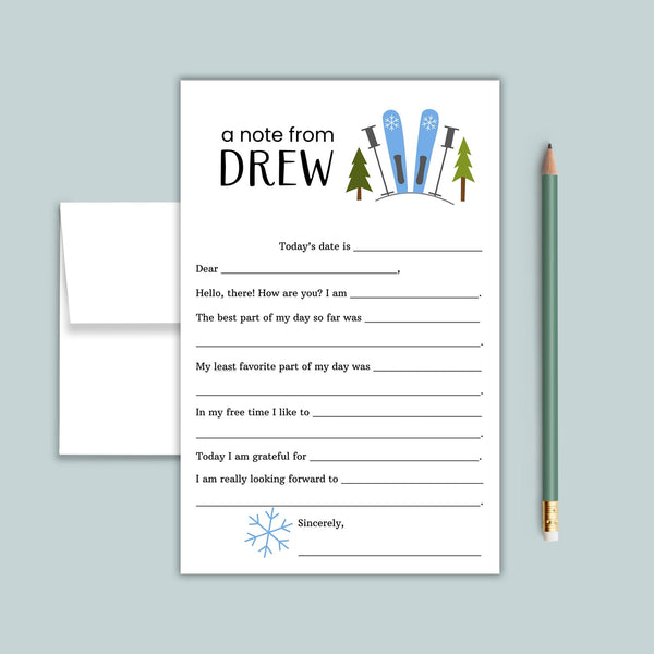 Snow Skiing - Personalized Fill - in Letter Template - The Note House
