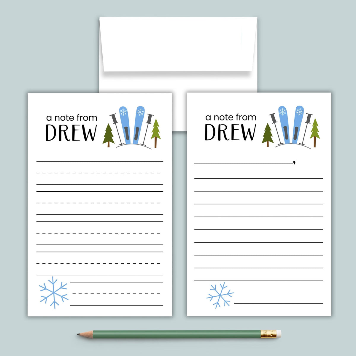 Snow Skiing - Personalized Lined Letter Template - The Note House